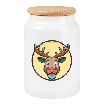 Moose Kawaii Cartoon Character Animal Pet Face - Cookie Jar with Wooden Lid - white - Front