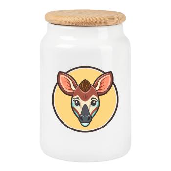 Okapi Kawaii Cartoon Figur Tier Haustier Gesicht - Keksdose mit Holzdeckel - Weiß - Vorne