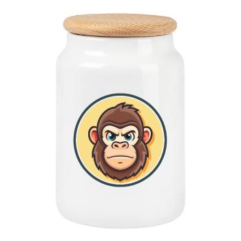 Gorilla Kawaii Cartoon Figur Tier Haustier Gesicht - Keksdose mit Holzdeckel - Weiß - Vorne