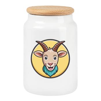 Goat Kawaii Cartoon Character Animal Pet Face - Cookie Jar with Wooden Lid - white - Front