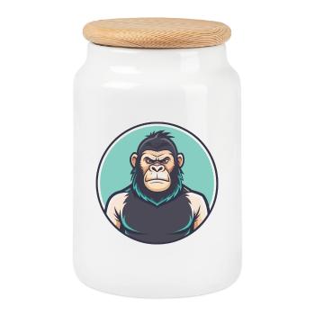 Gorilla Kawaii Cartoon Figur Tier Haustier Gesicht - Keksdose mit Holzdeckel - Weiß - Vorne
