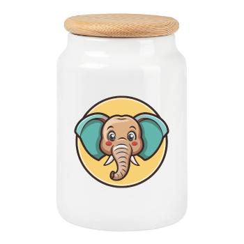 Elefant Kawaii Cartoon Figur Tier Haustier Gesicht - Keksdose mit Holzdeckel - Weiß - Vorne