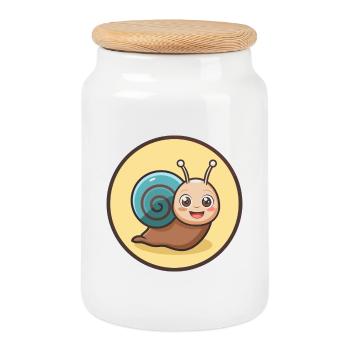 Snail Kawaii Cartoon Character Animal Pet Face - Cookie Jar with Wooden Lid - white - Front
