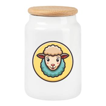 mouton kawaii dessin animé personnage animal visage d’animal - Boîte à biscuits avec couvercle en bois - blanc - Devant