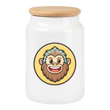 Yeti Kawaii Cartoon Figur Tier Haustier Gesicht - Keksdose mit Holzdeckel - Weiß - Vorne