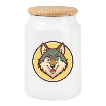 Wolf Kawaii Cartoon Figur Tier Haustier Gesicht - Keksdose mit Holzdeckel - Weiß - Vorne