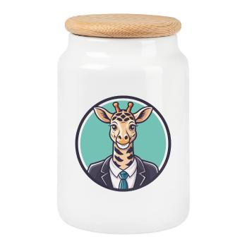 Giraffe Kawaii Cartoon Character Animal Pet Face - Cookie Jar with Wooden Lid - white - Front