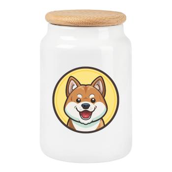 Akita Inu Dog Breed Cartoon Kawaii Clipart Animal - Cookie Jar with Wooden Lid - white - Front