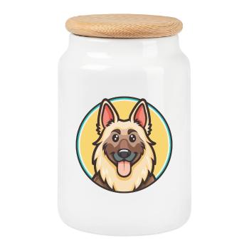 Afghan Shepherd Dog Breed Cartoon Kawaii Clipart - Cookie Jar with Wooden Lid - white - Front