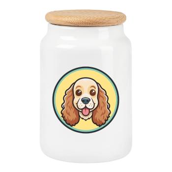 Race de chien Cocker Spaniel américain Dessin animé Kawaii - Boîte à biscuits avec couvercle en bois - blanc - Devant