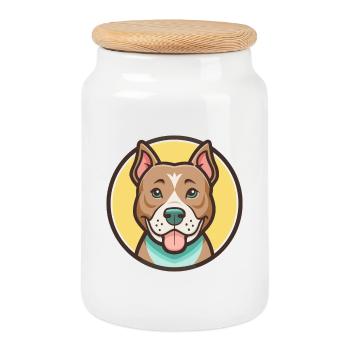 American Pitbull Terrier Dog Breed Cartoon Kawaii - Cookie Jar with Wooden Lid - white - Front