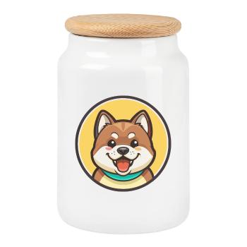 American Akita Dog Breed Cartoon Kawaii Clipart - Cookie Jar with Wooden Lid - white - Front