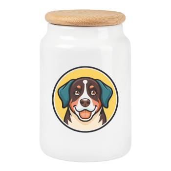 Appenzeller Sennenhund race de chien dessin animé Kawaii - Boîte à biscuits avec couvercle en bois - blanc - Devant