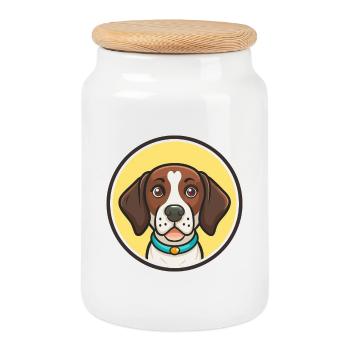 Chien d'arrêt de l'Ariège, dessin animé kawaii - Boîte à biscuits avec couvercle en bois - blanc - Devant