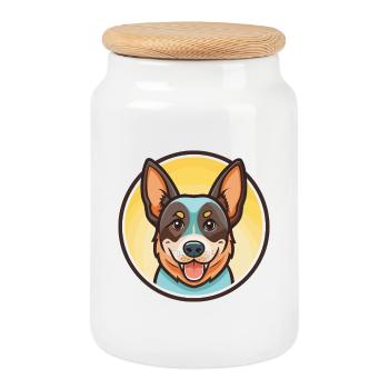 Dessin animé kawaii de race de bouvier australien - Boîte à biscuits avec couvercle en bois - blanc - Devant