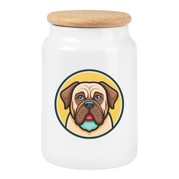 Race de chien Mastiff assyrien Dessin animé Kawaii Clipart - Boîte à biscuits avec couvercle en bois - blanc - Devant