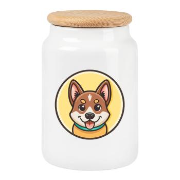 Personnage de dessin animé de race de chien Bankhar Kawaii Clipart - Boîte à biscuits avec couvercle en bois - blanc - Devant