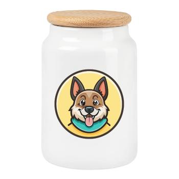 Dessin animé kawaii de race de chien Bakharwal - Boîte à biscuits avec couvercle en bois - blanc - Devant