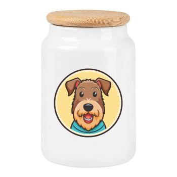 Airedale Terrier, race de chien, dessin animé kawaii clipart - Boîte à biscuits avec couvercle en bois - blanc - Devant