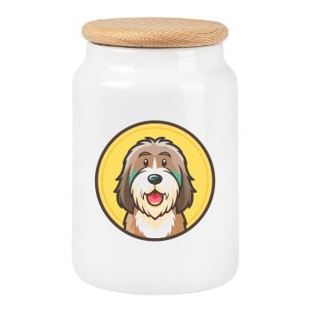 Bearded Collie Chien Race Dessin animé Kawaii Clipart - Boîte à biscuits avec couvercle en bois - blanc - Devant