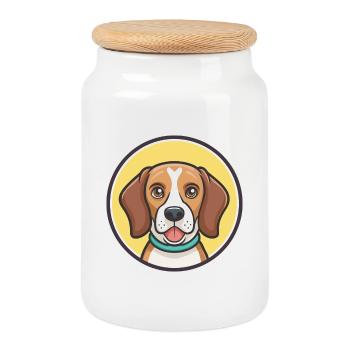 Beagle Harrier Chien Race Dessin animé Kawaii Clipart - Boîte à biscuits avec couvercle en bois - blanc - Devant