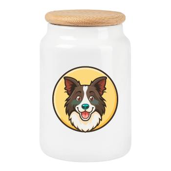 Border Collie Chien Race Dessin animé Kawaii Clipart Animal de compagnie - Boîte à biscuits avec couvercle en bois - blanc - Devant