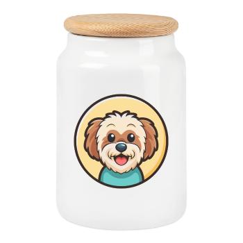 Bolognaise Chien Race Dessin Animé Kawaii Clipart Animal - Boîte à biscuits avec couvercle en bois - blanc - Devant