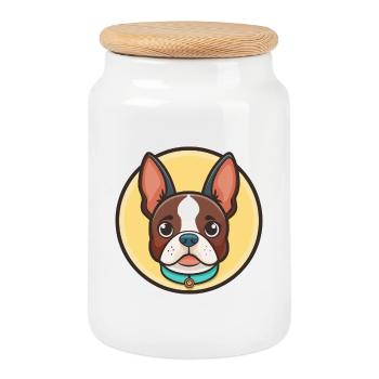 Boston Terrier Dog Breed Cartoon Kawaii Clipart - Cookie Jar with Wooden Lid - white - Front