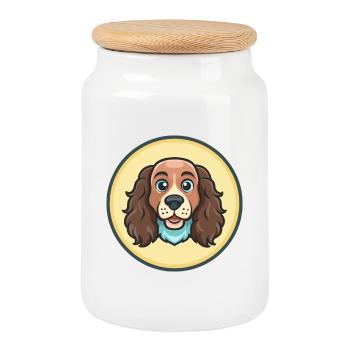 Bleu Picardie Epagneul Chien Race Dessin Animé Kawaii Pet - Boîte à biscuits avec couvercle en bois - blanc - Devant