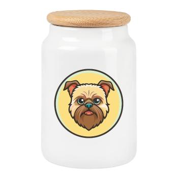 Brüsseler Griffon Hunderasse Cartoon Kawaii Clipart - Keksdose mit Holzdeckel - Weiß - Vorne