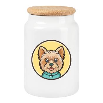 Bichon Yorkie Chien Race Dessin animé Kawaii Clipart Animal de compagnie - Boîte à biscuits avec couvercle en bois - blanc - Devant