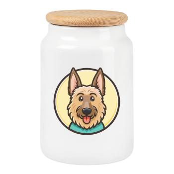 Berger Picard Chien Race Dessin animé Kawaii Clipart Animal de compagnie - Boîte à biscuits avec couvercle en bois - blanc - Devant