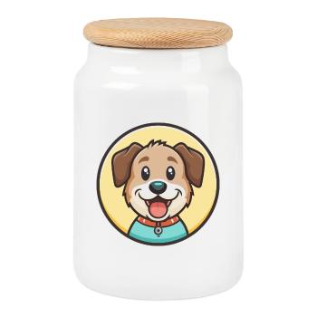 Billy Dog Breed Cartoon Kawaii Clipart Animal Pet - Cookie Jar with Wooden Lid - white - Front