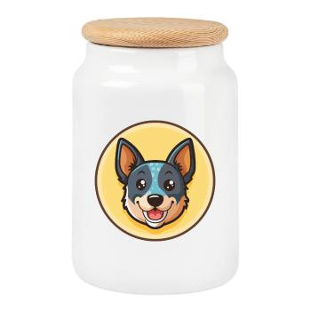 Blue Heeler Dog Breed Funny Cartoon Kawaii Clipart - Cookie Jar with Wooden Lid - white - Front