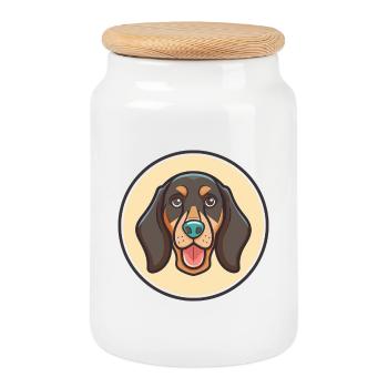 Black And Tan Coonhound Dog Breed Cartoon Kawaii - Cookie Jar with Wooden Lid - white - Front