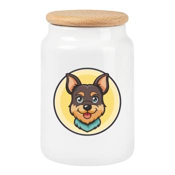 Black And Tan Terrier Dog Breed Cartoon Kawaii Pet - Cookie Jar with Wooden Lid - white - Front