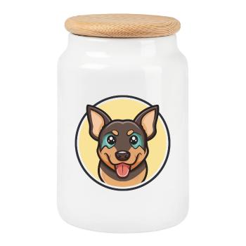 Black Tan Dog Breed Cartoon Kawaii Clipart Animal - Cookie Jar with Wooden Lid - white - Front