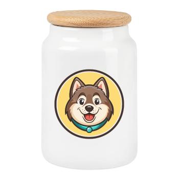 Chien Esquimau Canadien Race Dessin Animé Kawaii Clipart - Boîte à biscuits avec couvercle en bois - blanc - Devant