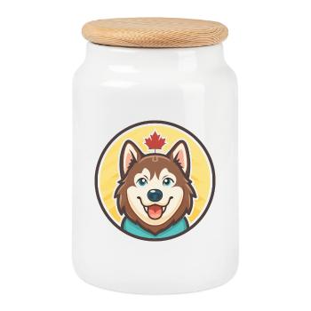 Chien chien chien Labrador Labrador Race Dessin animé Kawaii - Boîte à biscuits avec couvercle en bois - blanc - Devant