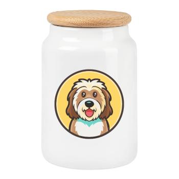 Berger Catalan Race de Chien Dessin Animé Kawaii Clipart - Boîte à biscuits avec couvercle en bois - blanc - Devant