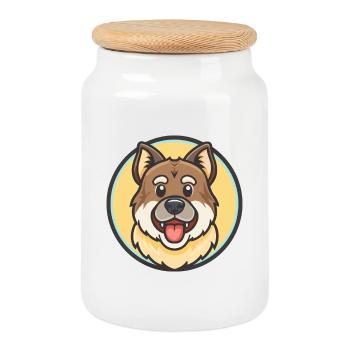 Race de chien berger du Caucase dessin animé kawaii - Boîte à biscuits avec couvercle en bois - blanc - Devant