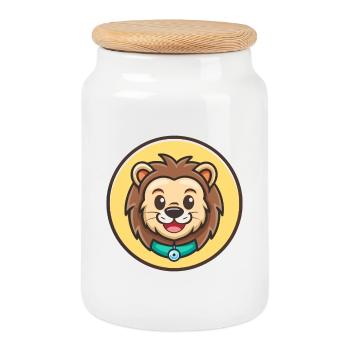 Carea Leones Hunderasse Cartoon Kawaii Clipart Haustier - Keksdose mit Holzdeckel - Weiß - Vorne