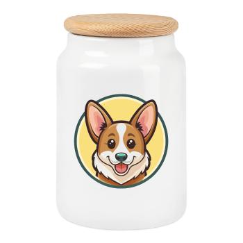 Cardigan Welsh Corgi Dog Breed Cartoon Kawaii Pet - Cookie Jar with Wooden Lid - white - Front