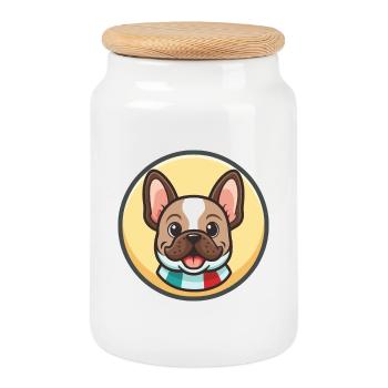 Chien Français Race de chien Dessin animé Kawaii Clipart - Boîte à biscuits avec couvercle en bois - blanc - Devant