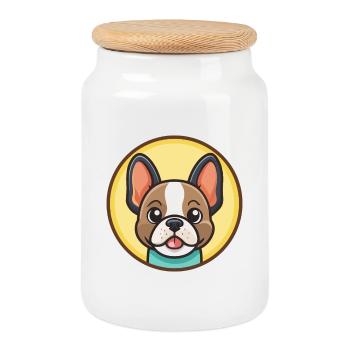 Chien Francais Tricolore Race de Chien Dessin Animé Kawaii - Boîte à biscuits avec couvercle en bois - blanc - Devant