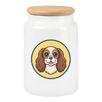 Cavalier King Charles Spaniel Hunderasse Cartoon - Keksdose mit Holzdeckel - Weiß - Vorne