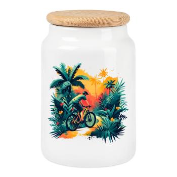 Cyclist - Cookie Jar with Wooden Lid - white - Front