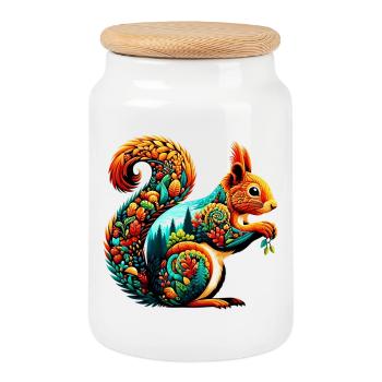 Squirrel - Cookie Jar with Wooden Lid - white - Front