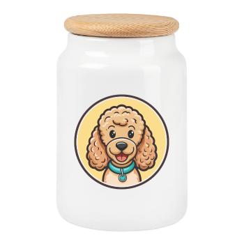 Schnurgebundener Pudel Hunderasse Cartoon Kawaii Clipart Haustier - Keksdose mit Holzdeckel - Weiß - Vorne