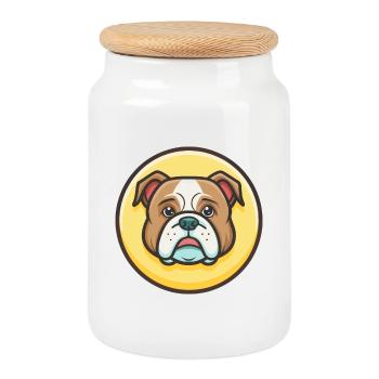 Bulldog Continental Race de chien Drôle de dessin animé Kawaii - Boîte à biscuits avec couvercle en bois - blanc - Devant